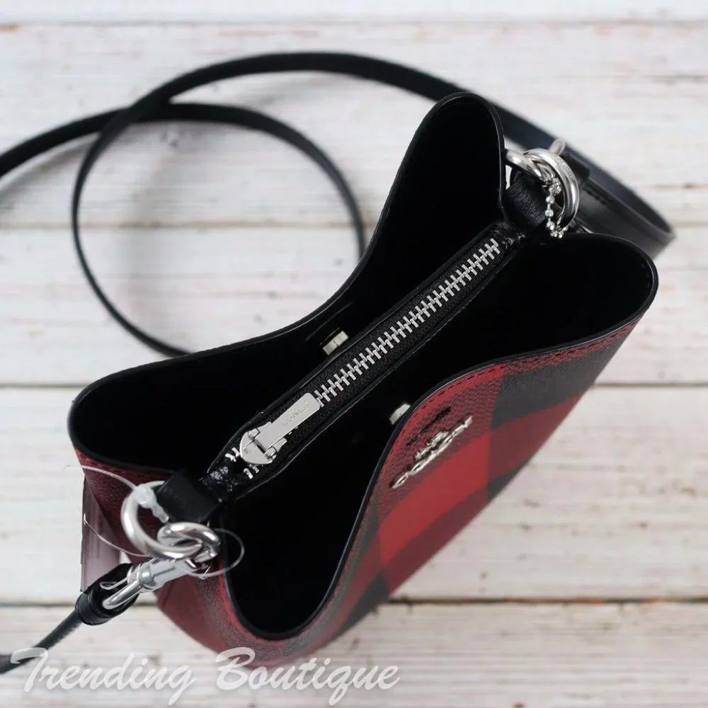 NWT Coach Mini Town Bucket Bag Crossbody With Buffalo Plaid Print - Picture 11 of 11